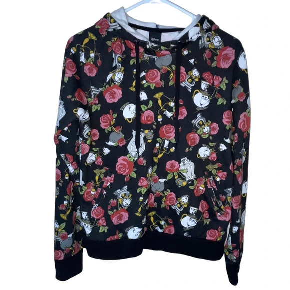Hot Topic Disney Beauty And The Beast Floral Objects Hoodie Side Pockets Size XS - Picture 11 of 11